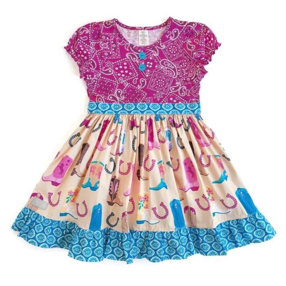 Eleanor Rose Girls Western Cowgirl Rodeo Boot Bandana Print Dress Size 8 Fair
